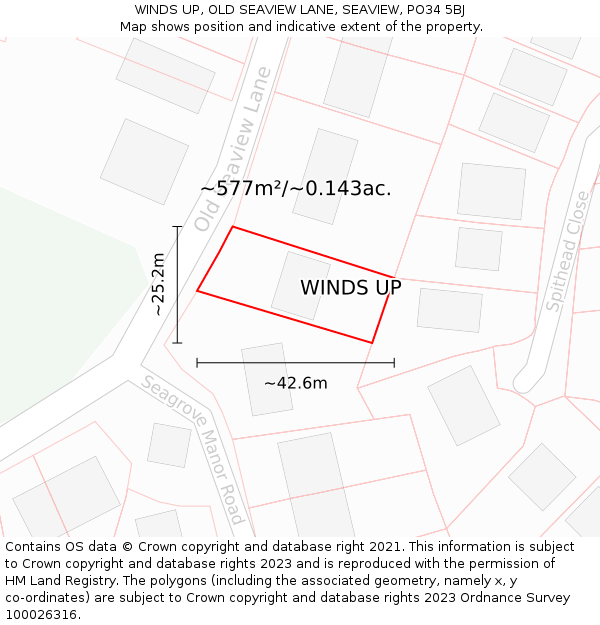 WINDS UP, OLD SEAVIEW LANE, SEAVIEW, PO34 5BJ: Plot and title map