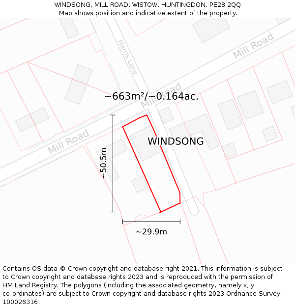 WINDSONG, MILL ROAD, WISTOW, HUNTINGDON, PE28 2QQ: Plot and title map