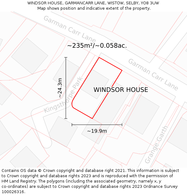 WINDSOR HOUSE, GARMANCARR LANE, WISTOW, SELBY, YO8 3UW: Plot and title map