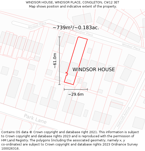 WINDSOR HOUSE, WINDSOR PLACE, CONGLETON, CW12 3ET: Plot and title map