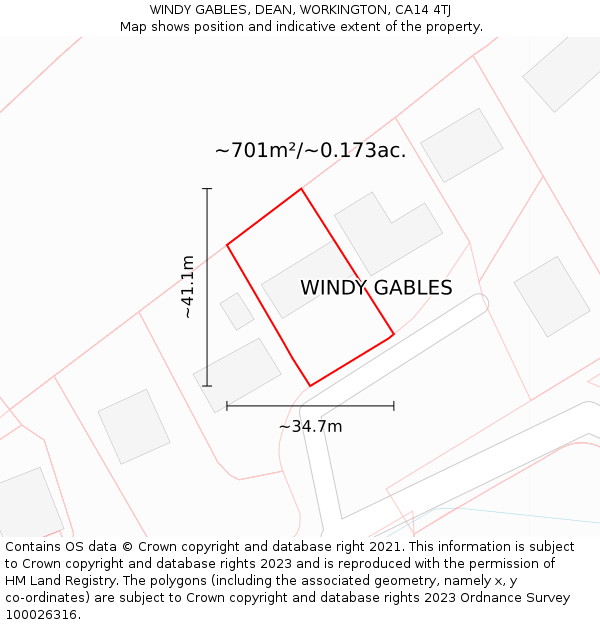 WINDY GABLES, DEAN, WORKINGTON, CA14 4TJ: Plot and title map
