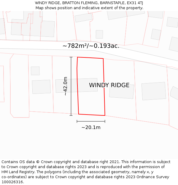 WINDY RIDGE, BRATTON FLEMING, BARNSTAPLE, EX31 4TJ: Plot and title map