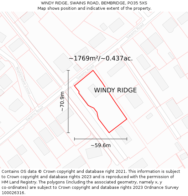 WINDY RIDGE, SWAINS ROAD, BEMBRIDGE, PO35 5XS: Plot and title map