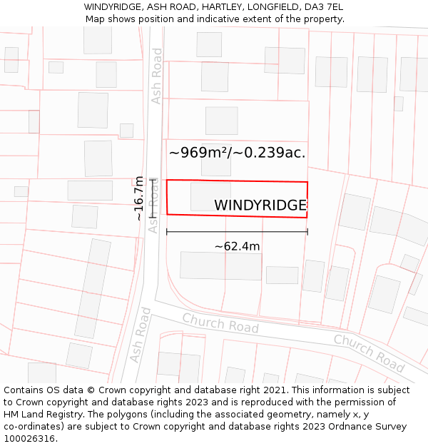 WINDYRIDGE, ASH ROAD, HARTLEY, LONGFIELD, DA3 7EL: Plot and title map