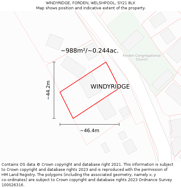 WINDYRIDGE, FORDEN, WELSHPOOL, SY21 8LX: Plot and title map
