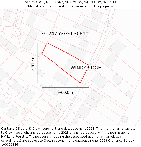 WINDYRIDGE, NETT ROAD, SHREWTON, SALISBURY, SP3 4HB: Plot and title map