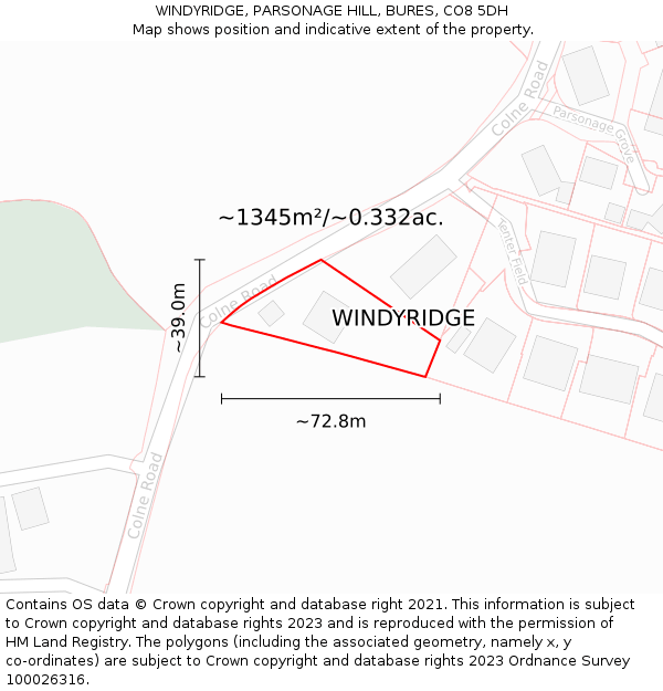 WINDYRIDGE, PARSONAGE HILL, BURES, CO8 5DH: Plot and title map