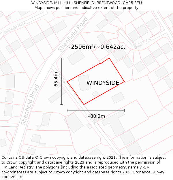 WINDYSIDE, MILL HILL, SHENFIELD, BRENTWOOD, CM15 8EU: Plot and title map