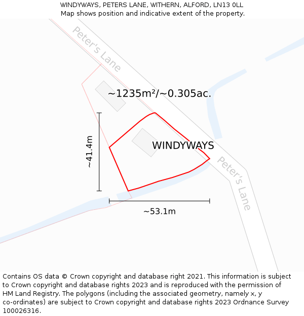 WINDYWAYS, PETERS LANE, WITHERN, ALFORD, LN13 0LL: Plot and title map