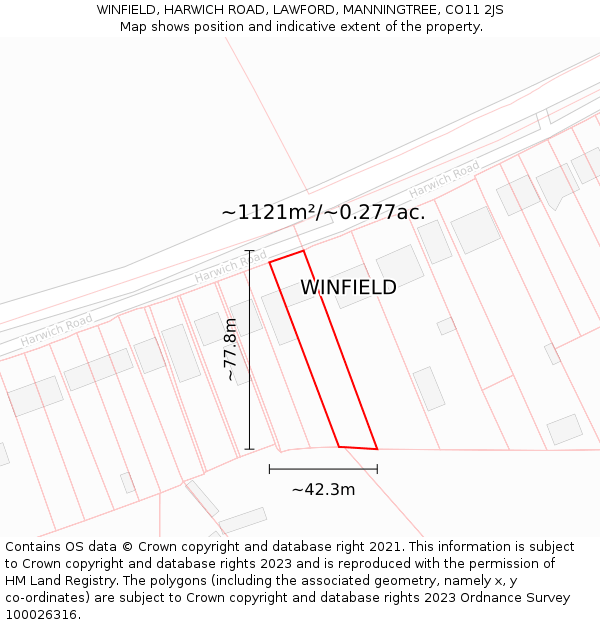 WINFIELD, HARWICH ROAD, LAWFORD, MANNINGTREE, CO11 2JS: Plot and title map