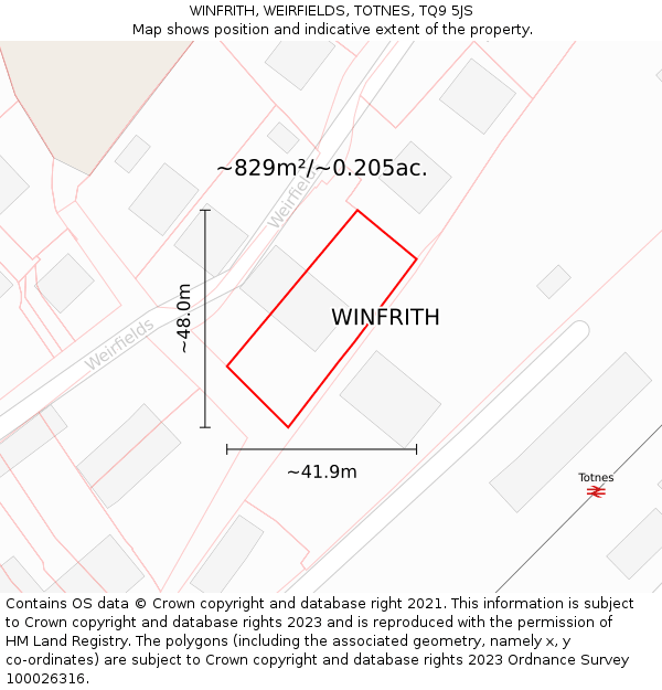WINFRITH, WEIRFIELDS, TOTNES, TQ9 5JS: Plot and title map