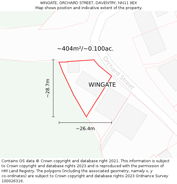 WINGATE, ORCHARD STREET, DAVENTRY, NN11 9EX: Plot and title map