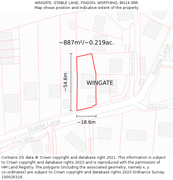 WINGATE, STABLE LANE, FINDON, WORTHING, BN14 0RR: Plot and title map