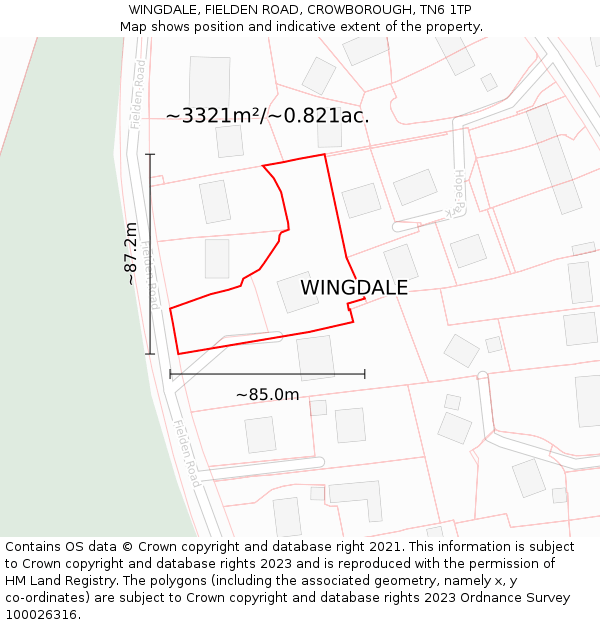 WINGDALE, FIELDEN ROAD, CROWBOROUGH, TN6 1TP: Plot and title map