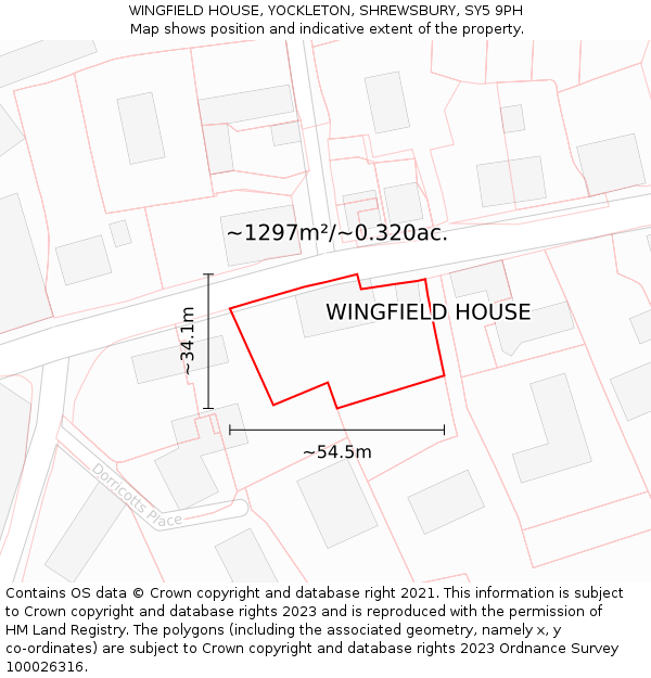 WINGFIELD HOUSE, YOCKLETON, SHREWSBURY, SY5 9PH: Plot and title map