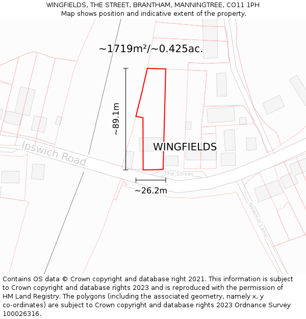 WINGFIELDS, THE STREET, BRANTHAM, MANNINGTREE, CO11 1PH: Plot and title map