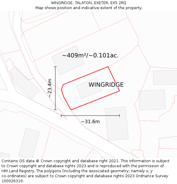 WINGRIDGE, TALATON, EXETER, EX5 2RQ: Plot and title map
