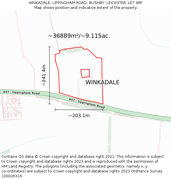 WINKADALE, UPPINGHAM ROAD, BUSHBY, LEICESTER, LE7 9RP: Plot and title map