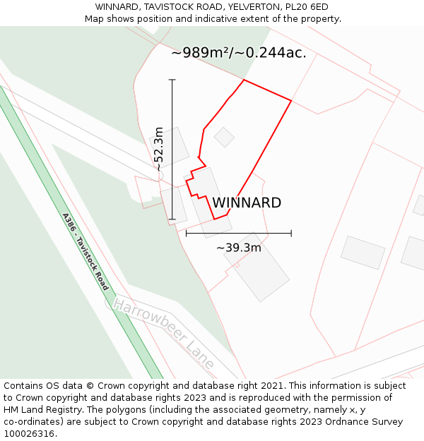 WINNARD, TAVISTOCK ROAD, YELVERTON, PL20 6ED: Plot and title map