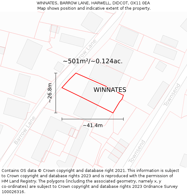 WINNATES, BARROW LANE, HARWELL, DIDCOT, OX11 0EA: Plot and title map