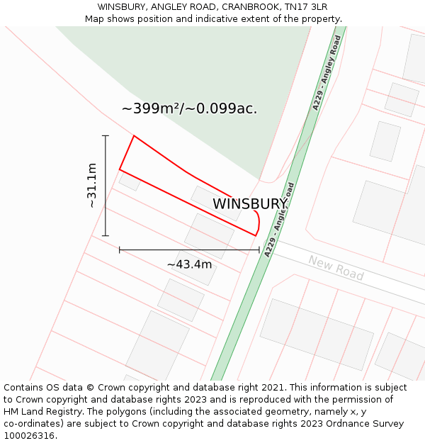 WINSBURY, ANGLEY ROAD, CRANBROOK, TN17 3LR: Plot and title map