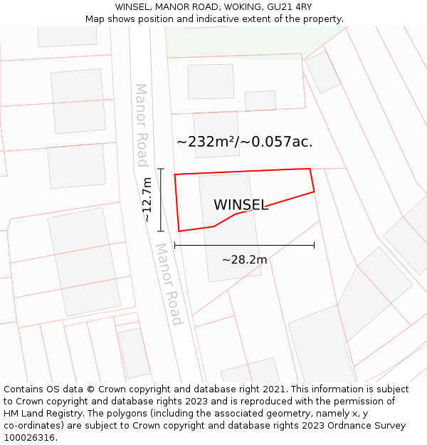 WINSEL, MANOR ROAD, WOKING, GU21 4RY: Plot and title map