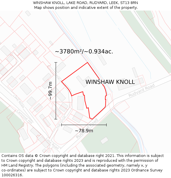 WINSHAW KNOLL, LAKE ROAD, RUDYARD, LEEK, ST13 8RN: Plot and title map