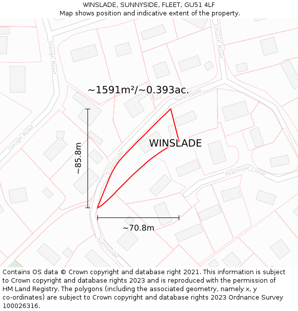 WINSLADE, SUNNYSIDE, FLEET, GU51 4LF: Plot and title map