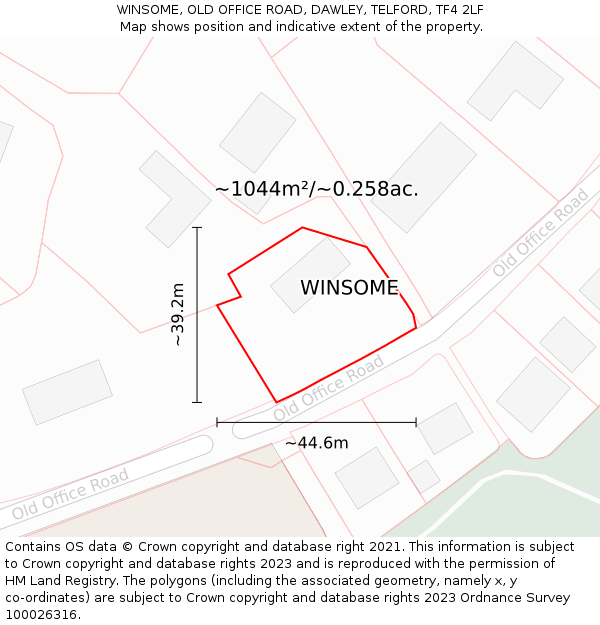 WINSOME, OLD OFFICE ROAD, DAWLEY, TELFORD, TF4 2LF: Plot and title map