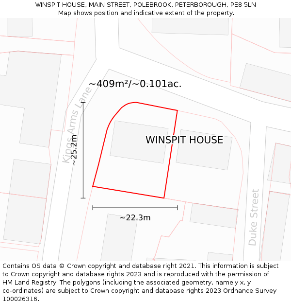 WINSPIT HOUSE, MAIN STREET, POLEBROOK, PETERBOROUGH, PE8 5LN: Plot and title map