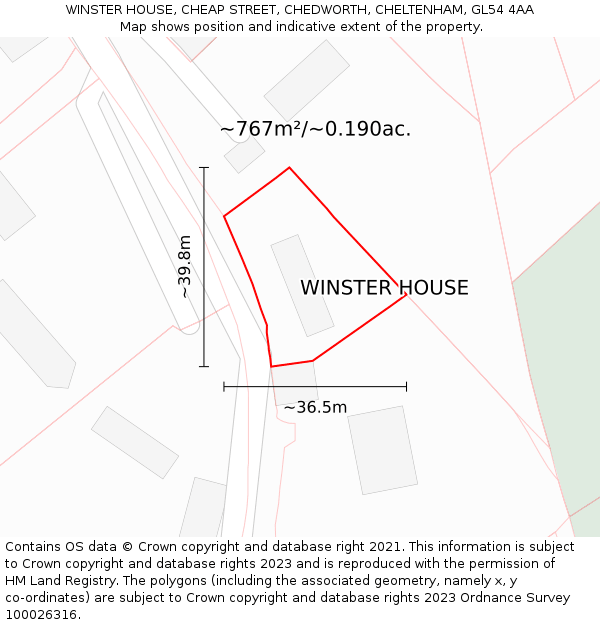 WINSTER HOUSE, CHEAP STREET, CHEDWORTH, CHELTENHAM, GL54 4AA: Plot and title map