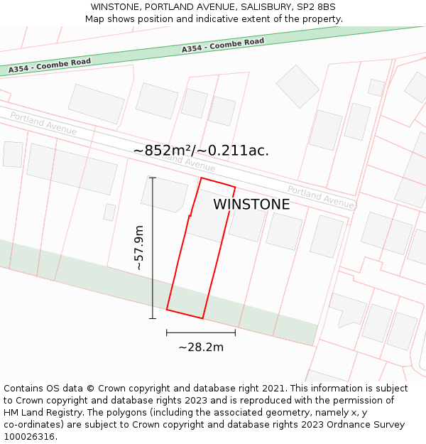 WINSTONE, PORTLAND AVENUE, SALISBURY, SP2 8BS: Plot and title map