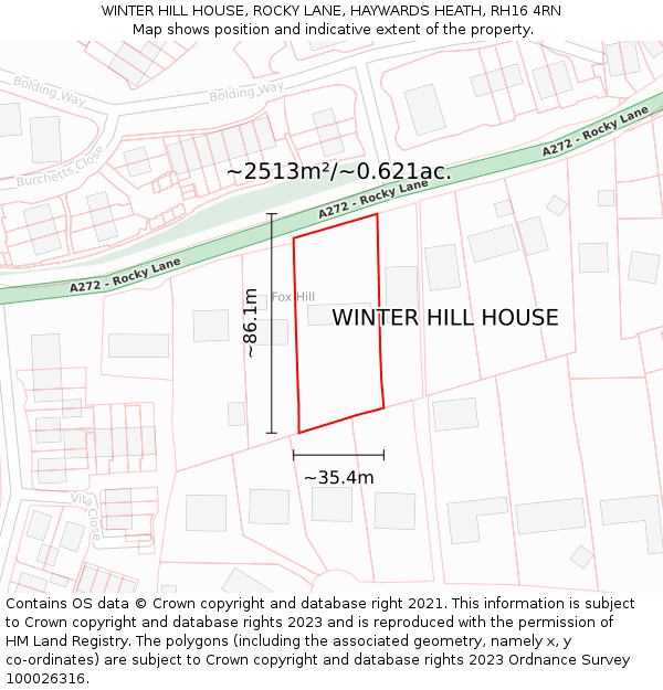 WINTER HILL HOUSE, ROCKY LANE, HAYWARDS HEATH, RH16 4RN: Plot and title map