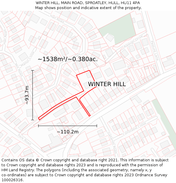 WINTER HILL, MAIN ROAD, SPROATLEY, HULL, HU11 4PA: Plot and title map