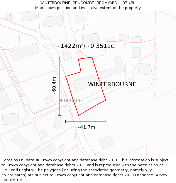 WINTERBOURNE, PENCOMBE, BROMYARD, HR7 4RL: Plot and title map