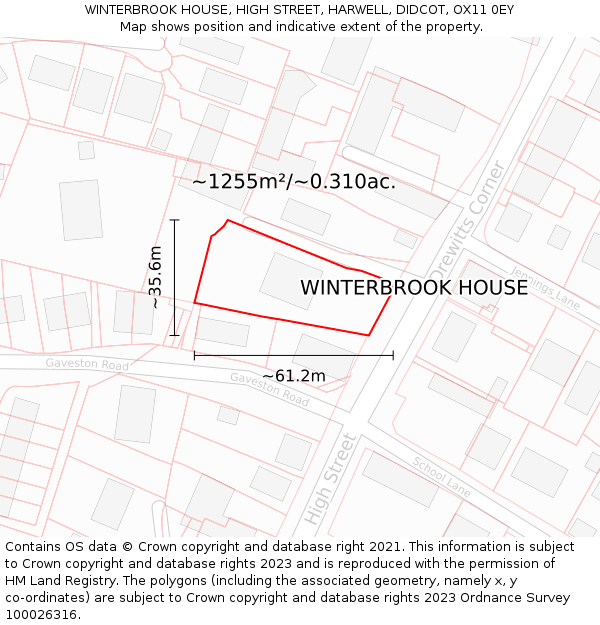 WINTERBROOK HOUSE, HIGH STREET, HARWELL, DIDCOT, OX11 0EY: Plot and title map