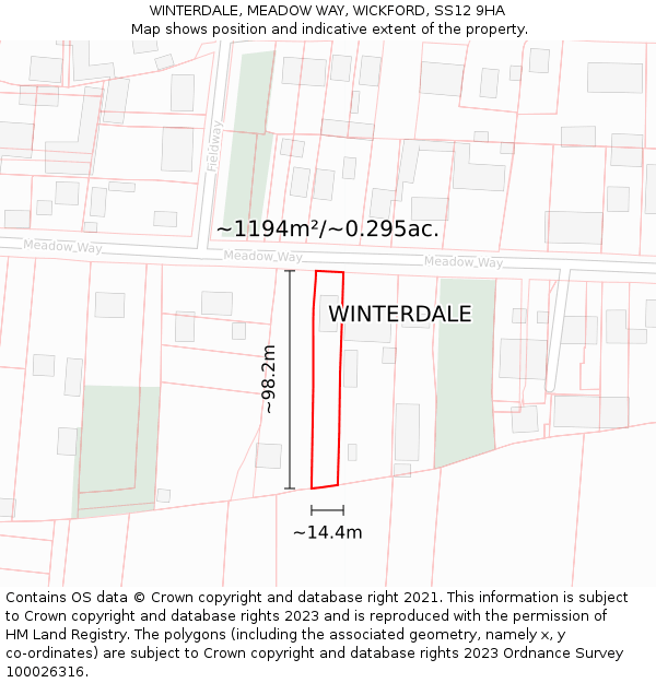 WINTERDALE, MEADOW WAY, WICKFORD, SS12 9HA: Plot and title map