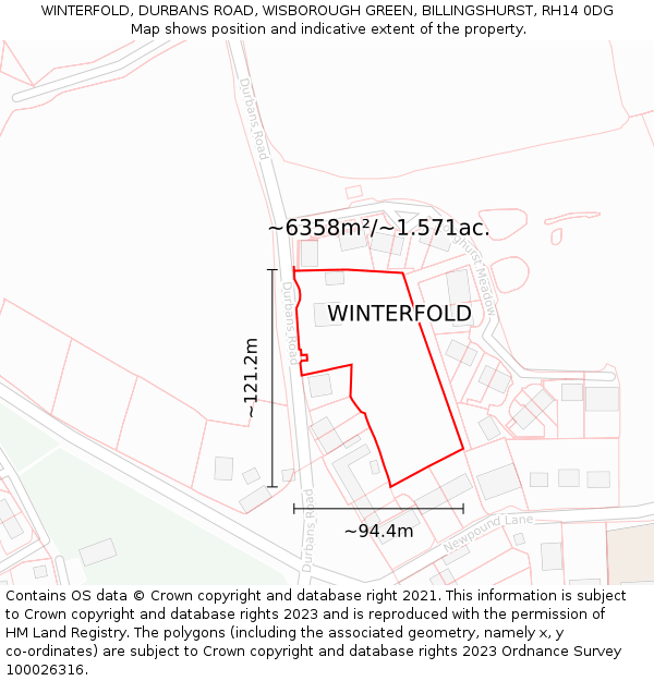 WINTERFOLD, DURBANS ROAD, WISBOROUGH GREEN, BILLINGSHURST, RH14 0DG: Plot and title map