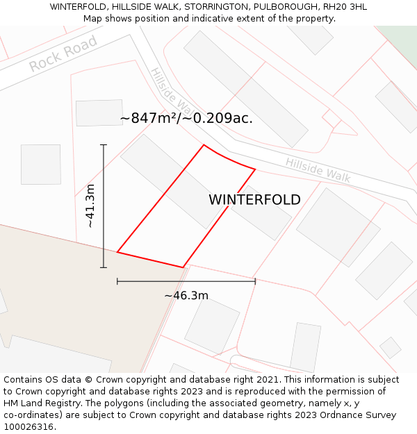 WINTERFOLD, HILLSIDE WALK, STORRINGTON, PULBOROUGH, RH20 3HL: Plot and title map