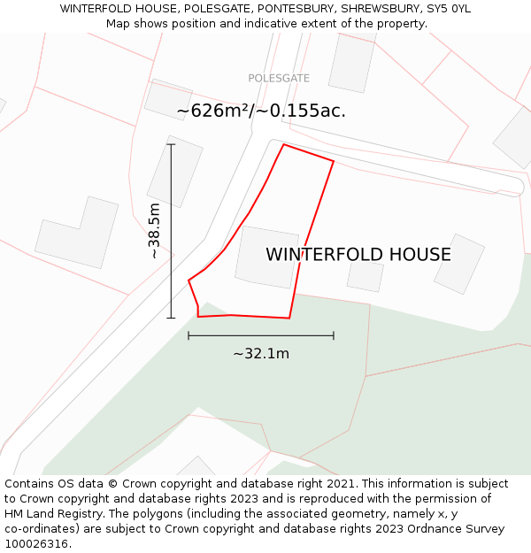 WINTERFOLD HOUSE, POLESGATE, PONTESBURY, SHREWSBURY, SY5 0YL: Plot and title map