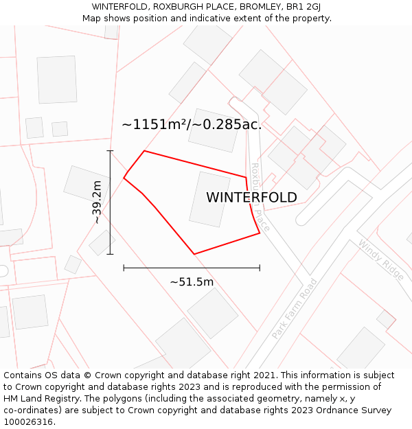 WINTERFOLD, ROXBURGH PLACE, BROMLEY, BR1 2GJ: Plot and title map