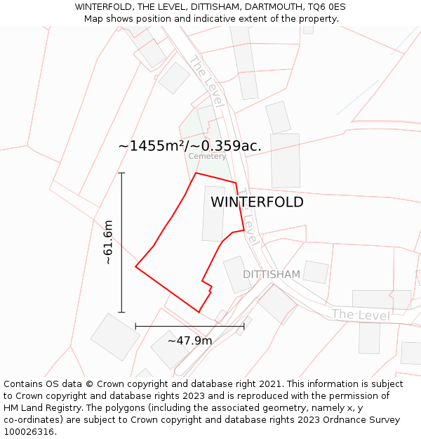 WINTERFOLD, THE LEVEL, DITTISHAM, DARTMOUTH, TQ6 0ES: Plot and title map