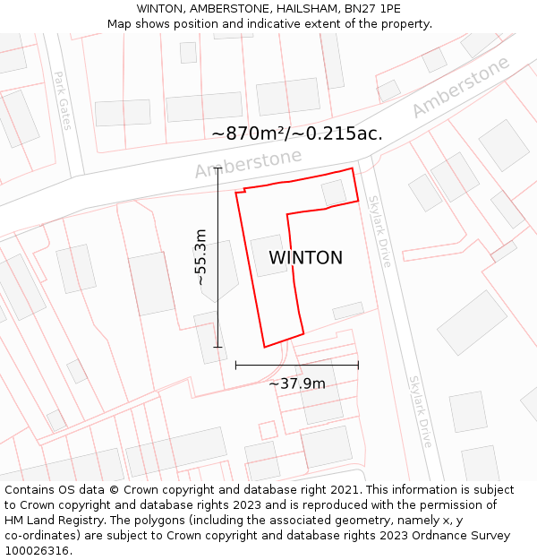 WINTON, AMBERSTONE, HAILSHAM, BN27 1PE: Plot and title map