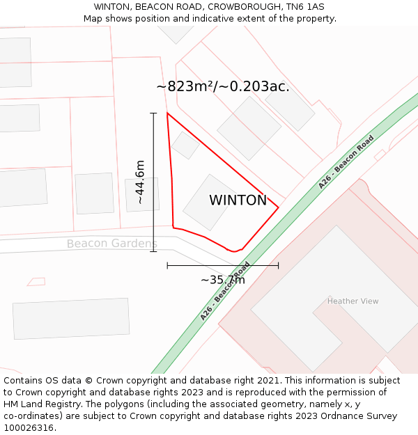 WINTON, BEACON ROAD, CROWBOROUGH, TN6 1AS: Plot and title map