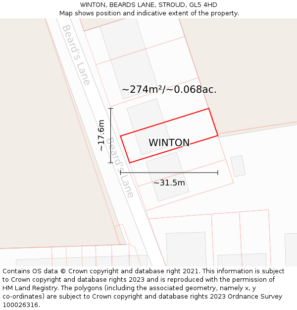 WINTON, BEARDS LANE, STROUD, GL5 4HD: Plot and title map