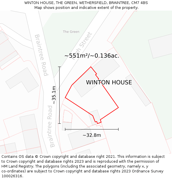 WINTON HOUSE, THE GREEN, WETHERSFIELD, BRAINTREE, CM7 4BS: Plot and title map
