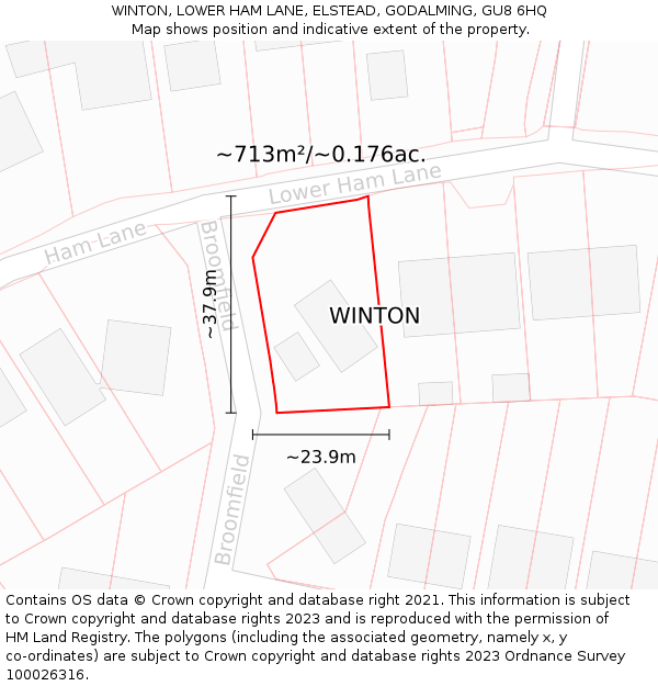 WINTON, LOWER HAM LANE, ELSTEAD, GODALMING, GU8 6HQ: Plot and title map