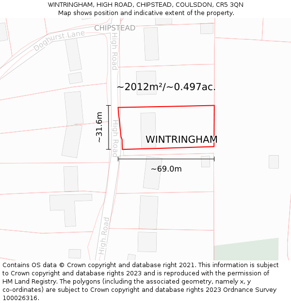 WINTRINGHAM, HIGH ROAD, CHIPSTEAD, COULSDON, CR5 3QN: Plot and title map