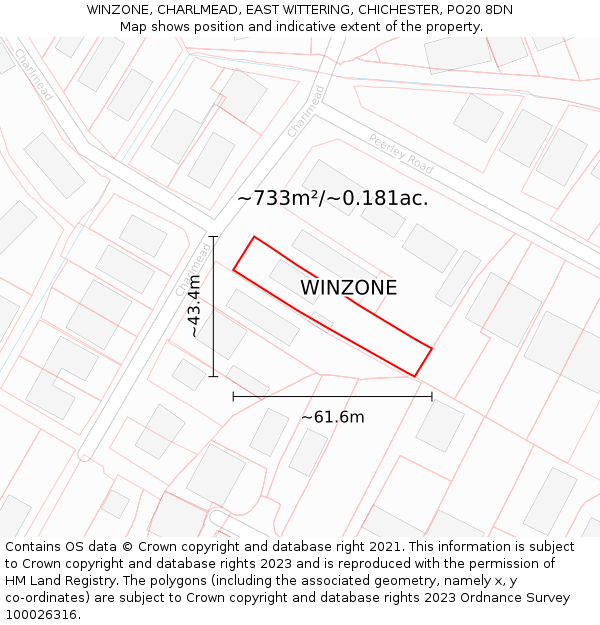 WINZONE, CHARLMEAD, EAST WITTERING, CHICHESTER, PO20 8DN: Plot and title map