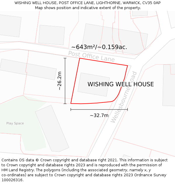 WISHING WELL HOUSE, POST OFFICE LANE, LIGHTHORNE, WARWICK, CV35 0AP: Plot and title map